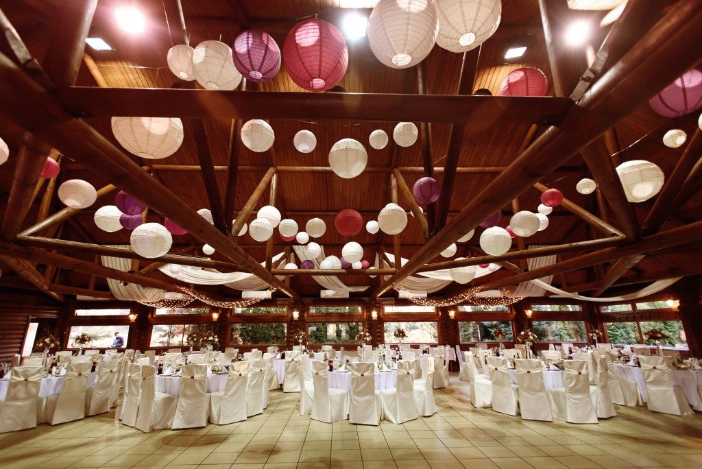 amazing luxury decorated place ceiling for wedding reception, catering in restaurant