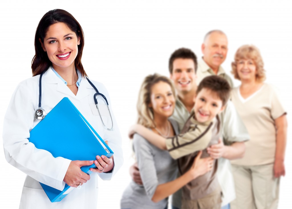 Doctor with family in the background