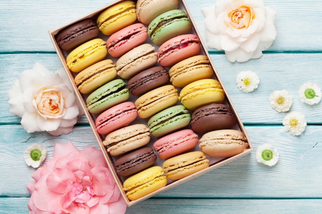 box of colorful macaroons