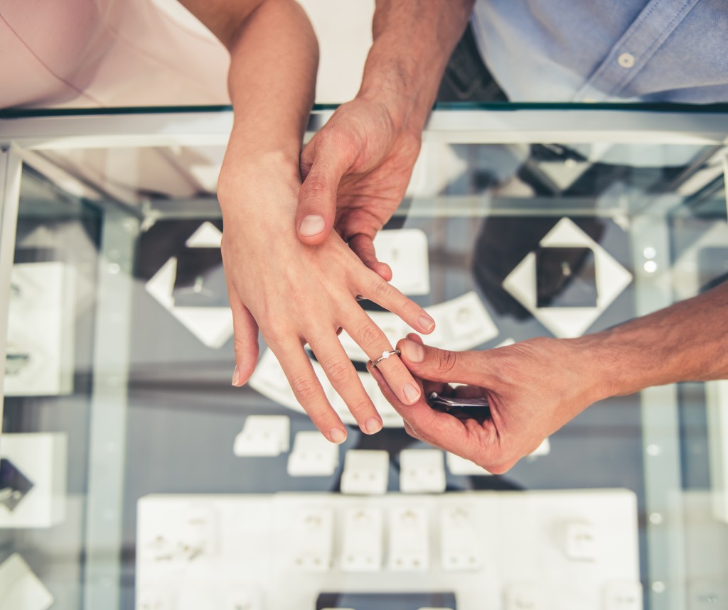 Couple choosing a wedding ring