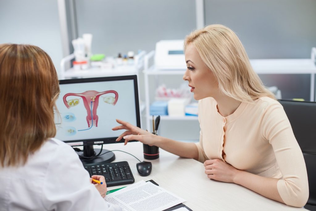 doctor discussing uterus to a woman