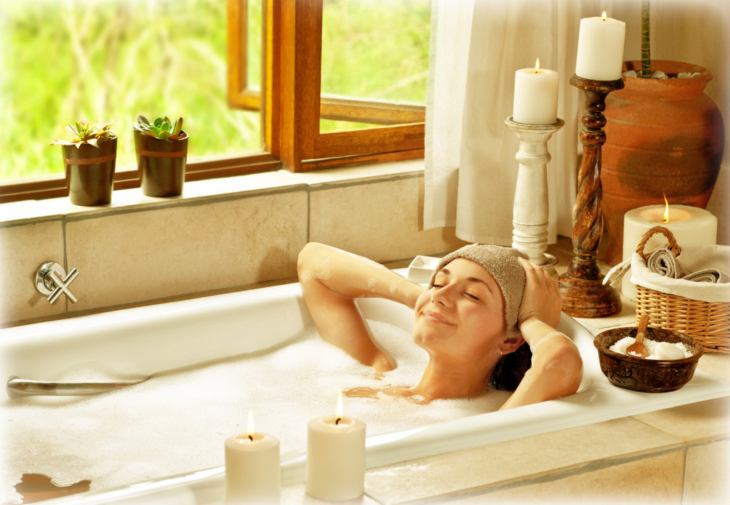 woman having a relaxing bath