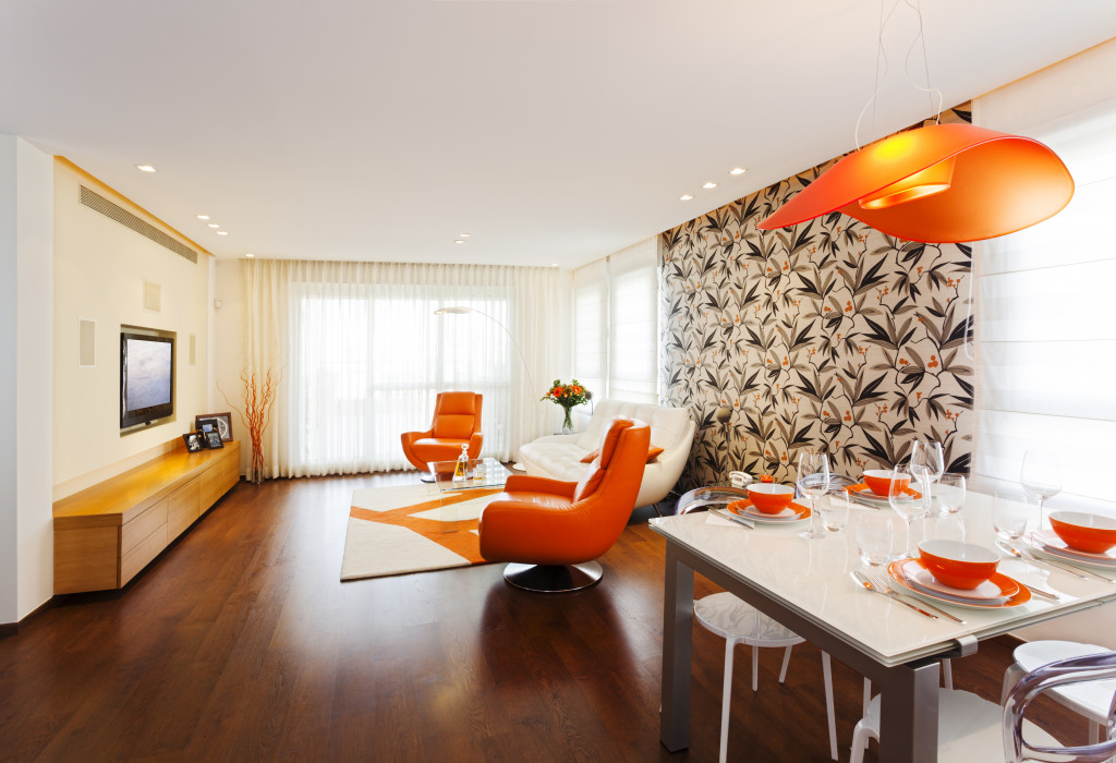 A home with an orange-themed interior design