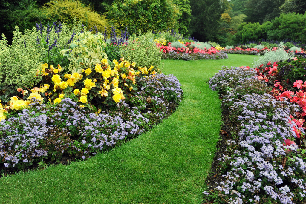 A beautiful landscaping design with flowerbeds